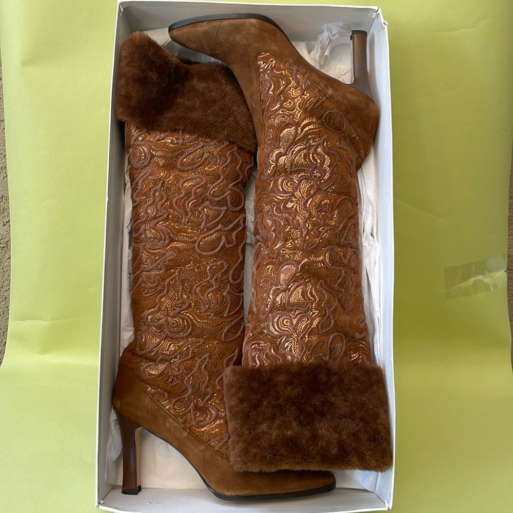 Vintage orange/brown Manolo Blahnik over the knee leather boots in original box - Picture 6 of 17